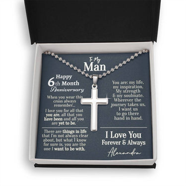 6 Month Anniversary Ball Chain Cross Necklace - Love You This Much